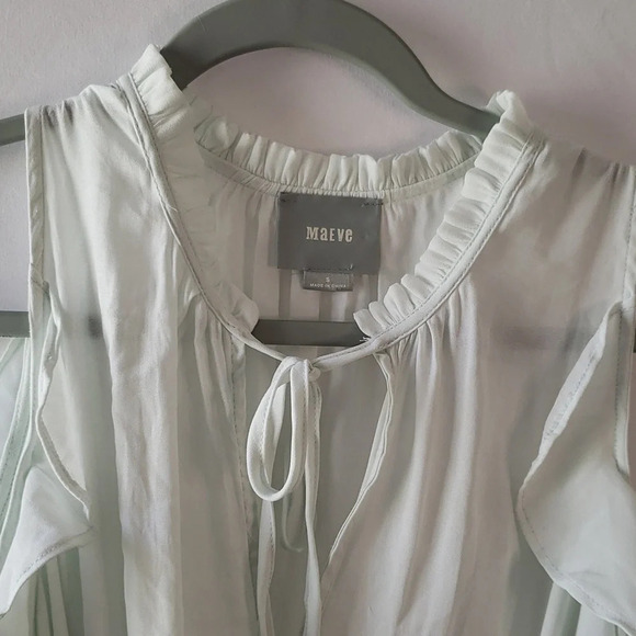 Anthropologie Maeve Mint Green Ruffle Liesel Open Shoulder Blouse S - Picture 3 of 12